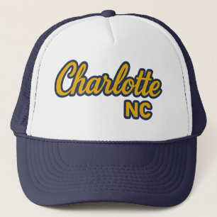 Charlotte NC Skriptdesign - fet Gult och marin flo Keps