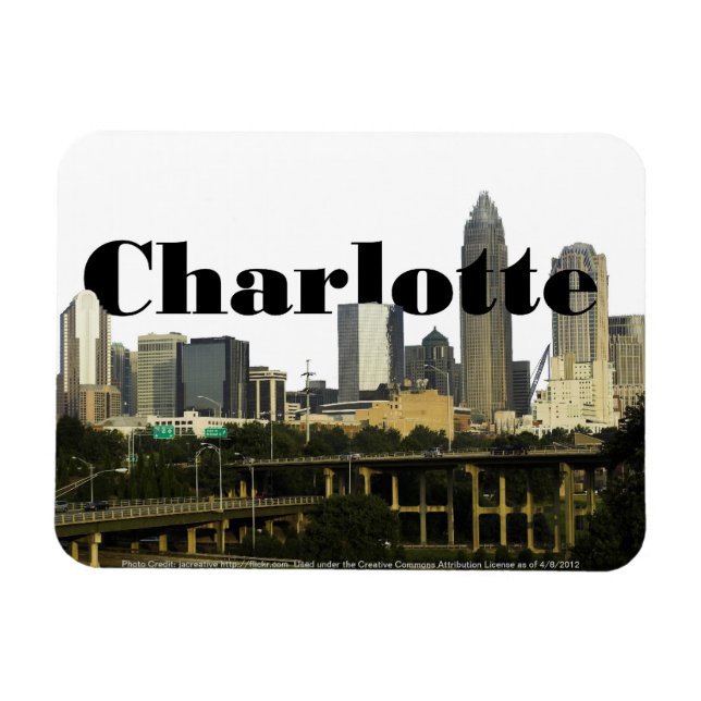 Charlotte NC Skyline med Charlotte i Himlar Magnet (Horisontell)