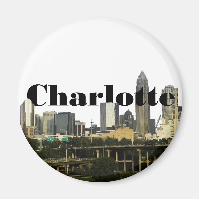Charlotte NC Skyline med Charlotte i Himlar Magnet (Framsidan)