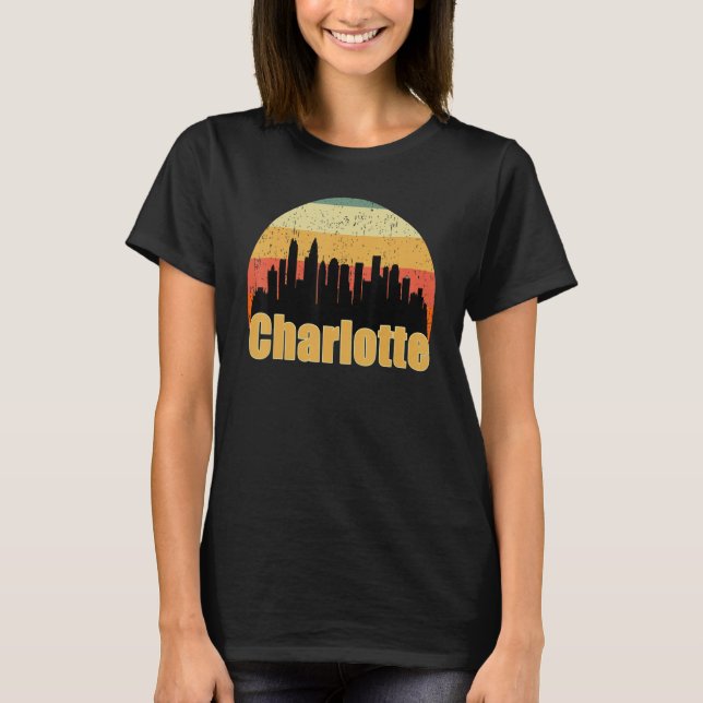 Charlotte Nc Skyline Silhouette Sunset I Love Char T Shirt (Framsida)