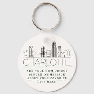 Charlotte, NC Stylized Skyline   Anpassningsbar Sl Nyckelring