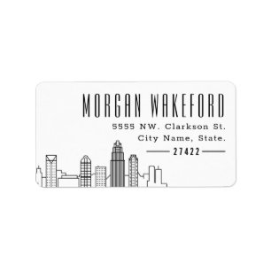 Charlotte, NC Stylized Skyline Large Label Adressetikett