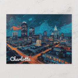 Charlotte NC Uptown Natt Stad Konst Vykort