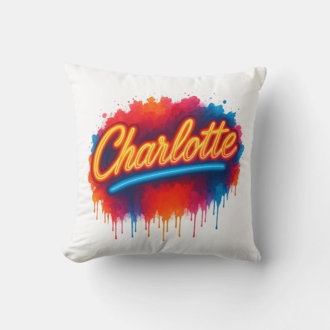 Charlotte Neon Script - Street Art Stänk Design Kudde (Framsida)