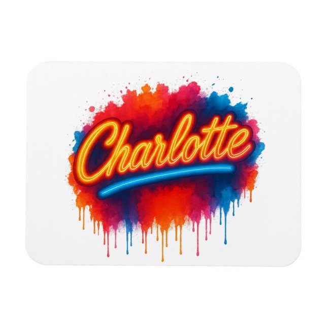 Charlotte Neon Script - Street Art Stänk Design Magnet (Horisontell)
