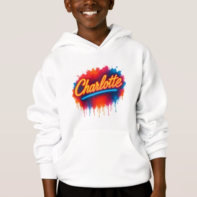 Charlotte Neon Script - Street Art Stänk Design T Shirt (Framsida)