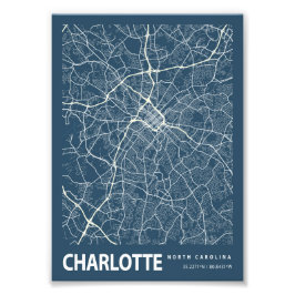 Charlotte - North Carolina Blueprint City Karta Fototryck