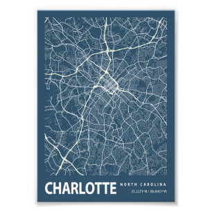 Charlotte - North Carolina Blueprint City Karta Fototryck