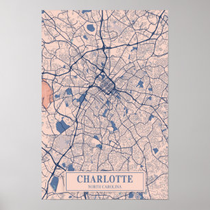 Charlotte North Carolina Breezy City Karta Resa Poster