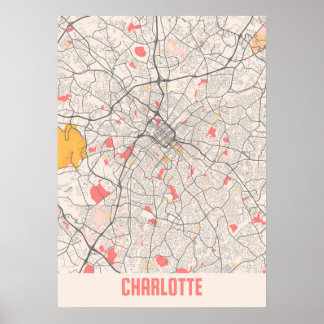Charlotte - North Carolina Chalk City Karta Poster