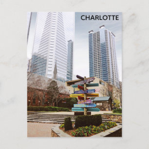 Charlotte North Carolina City Park Skyline Travel Vykort