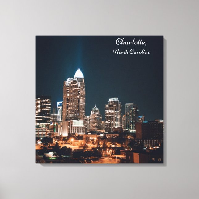 Charlotte North Carolina City Skyline Night Canvastryck (Framsida)
