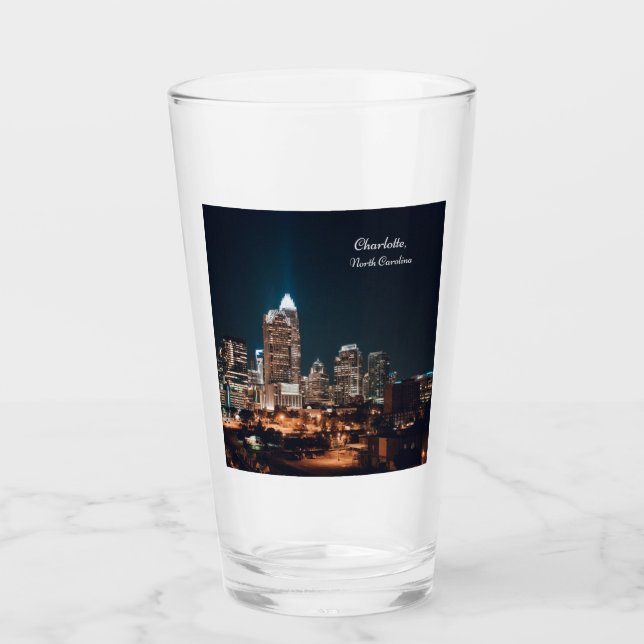 Charlotte North Carolina City Skyline Night Glaskopp (Framsida)