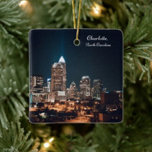 Charlotte North Carolina City Skyline Night Julgransprydnad Keramik