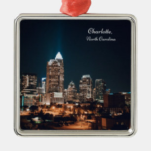 Charlotte North Carolina City Skyline Night Julgransprydnad Metall