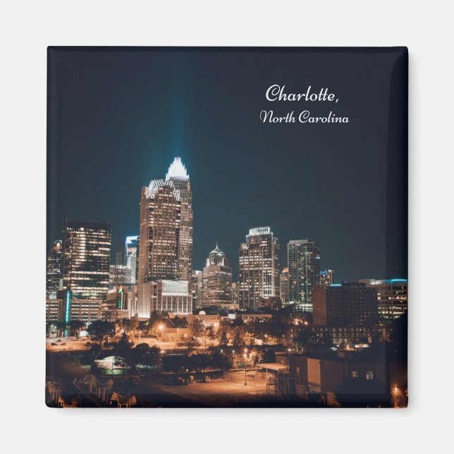 Charlotte North Carolina City Skyline Night Magnet (Framsidan)
