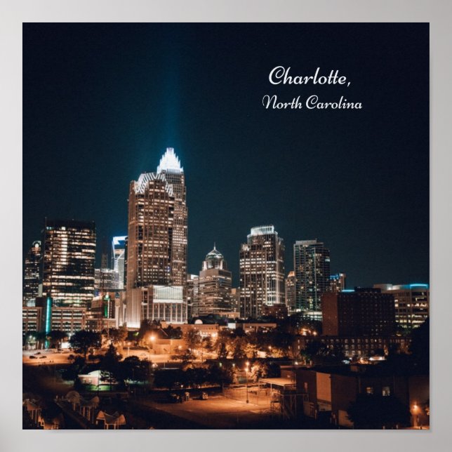 Charlotte North Carolina City Skyline Night Poster (Framsidan)