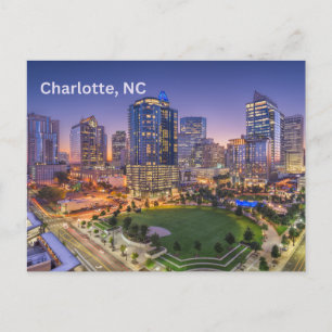 Charlotte, North Carolina Downtown Night View Vykort