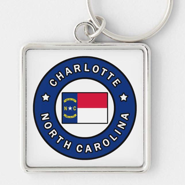 Charlotte North Carolina Fyrkantig Silverfärgad Nyckelring (Framsidan)