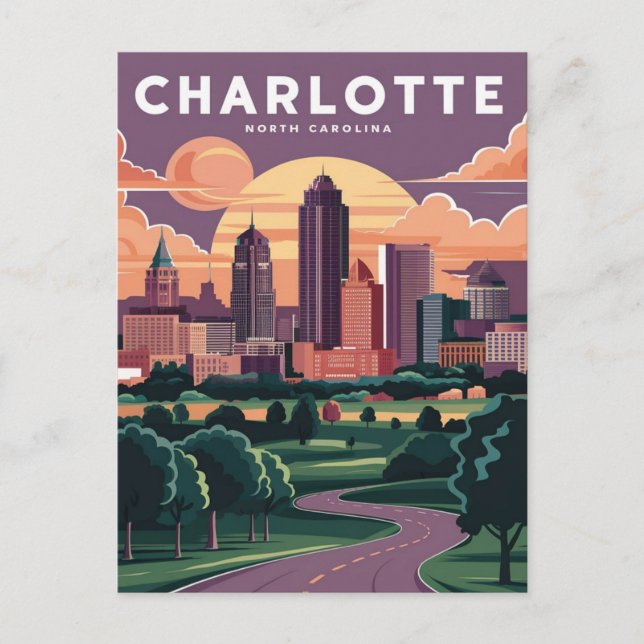 Charlotte North carolina Illustration Vykort (Framsida)