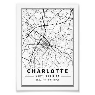 Charlotte - North Carolina Ligth City Karta Fototryck