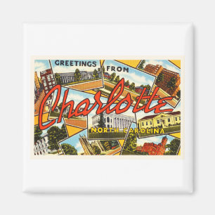 Charlotte North Carolina NC gammal vintageVykort Magnet