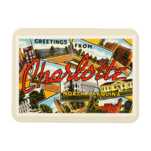 Charlotte North Carolina NC gammal vintageVykort Magnet