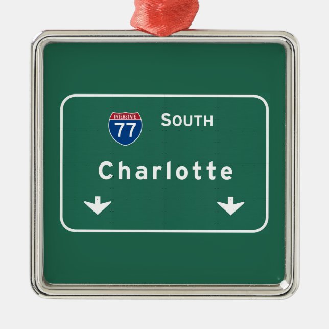 Charlotte North Carolina nc Interstate huvudväg: Julgransprydnad Metall (Framsidan)
