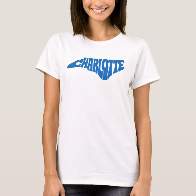 Charlotte North Carolina Retro State Shape Design T Shirt (Framsida)