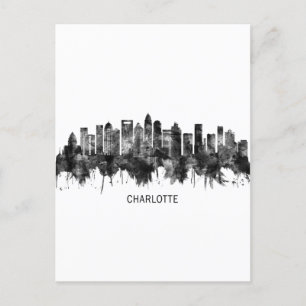 Charlotte North Carolina Skyline BW Inbjudan Vykort
