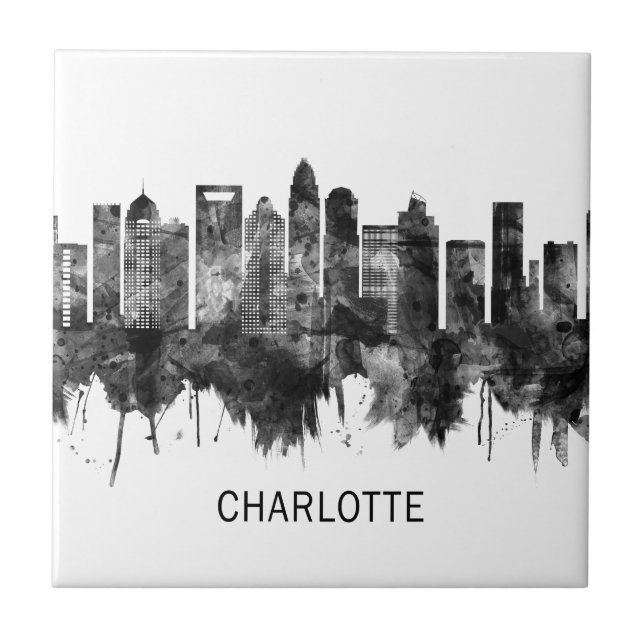 Charlotte North Carolina Skyline BW Kakelplatta (Framsidan)