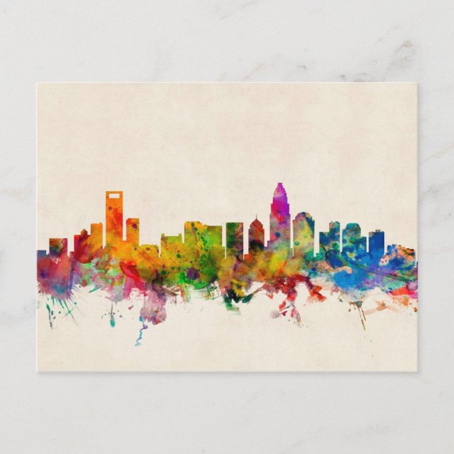 Charlotte North Carolina Skyline Cityscape Vykort (Framsida)