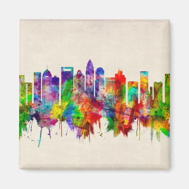 Charlotte North Carolina Skyline Magnet (Framsidan)