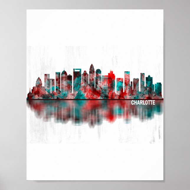 Charlotte North Carolina Skyline Poster (Framsidan)