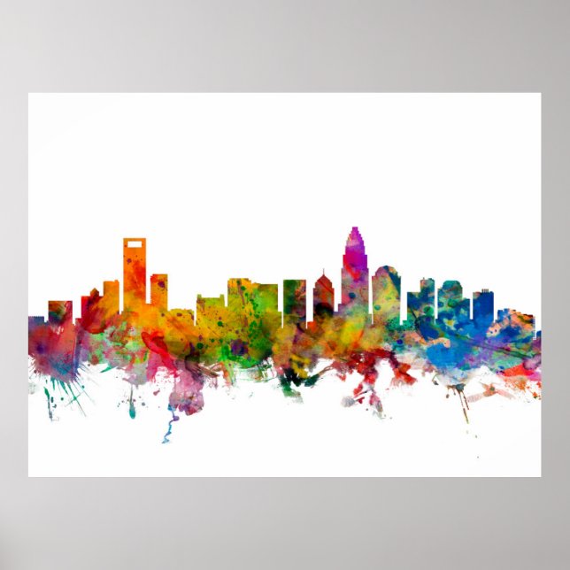 Charlotte North Carolina Skyline Poster (Framsidan)