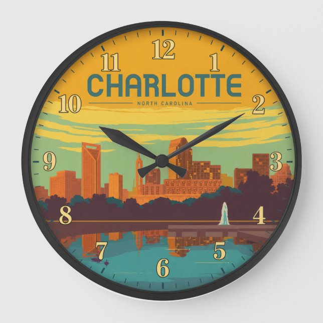 Charlotte North Carolina Skyline Uptown  Stor Klocka (Framsida)