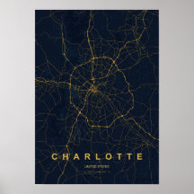 Charlotte North Carolina Styliserad karttryck | Mo