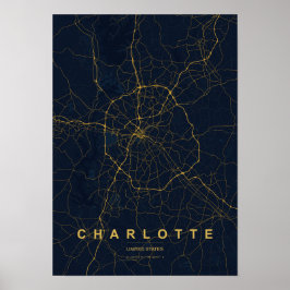 Charlotte North Carolina Styliserad karttryck | Mo Poster