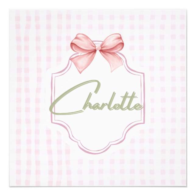 Charlotte Personlig Rosa Rosett & Ginghamtryck Fototryck (Framsidan)