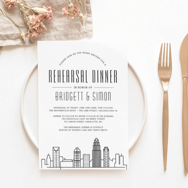 Charlotte Rehearsal Dinner | City Skyline Inbjudningar (Skapare uppladdad)