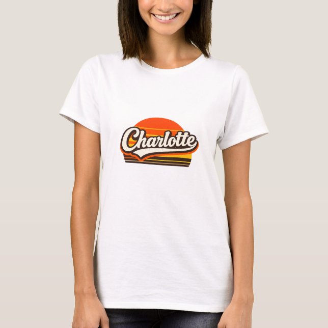 Charlotte Retro Sunset Personalized Name Design T Shirt (Framsida)
