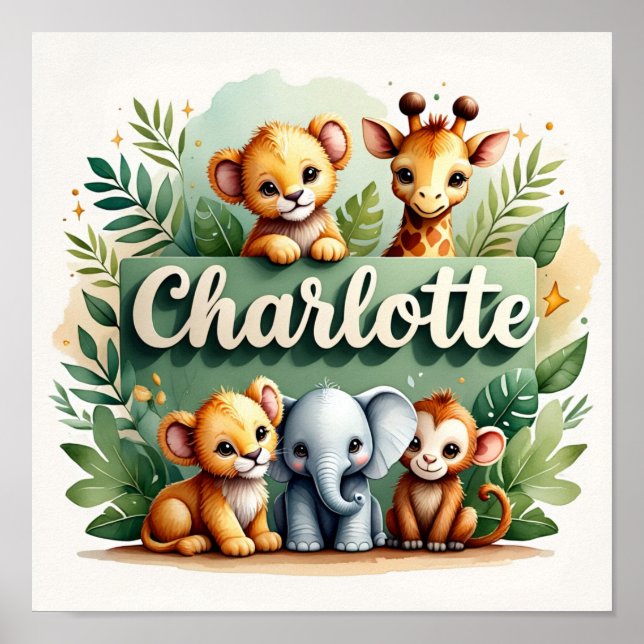 Charlotte Safari Nursery Wall Art Poster (Framsidan)