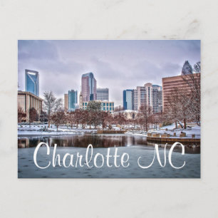 Charlotte skyline i snö NC Vykort