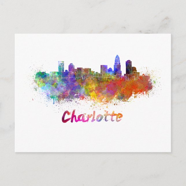 Charlotte skyline in watercolor vykort (Framsida)