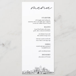 Charlotte Skyline Modern Bröllop Dinner Menu Meny