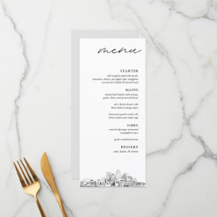 Charlotte Skyline Modern Bröllop Dinner Menu Meny