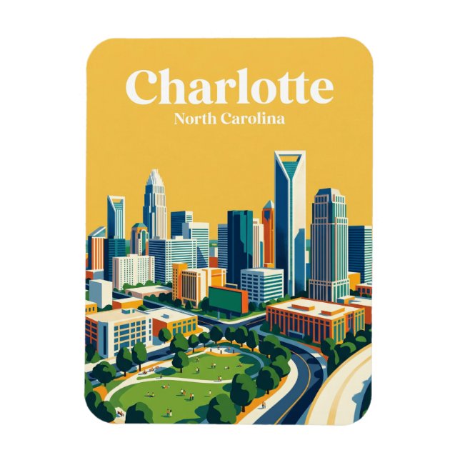 Charlotte Skyline USA Magnet (Vertikal)