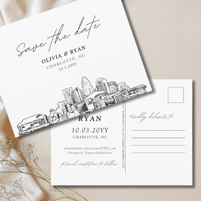 Charlotte Spara datum Postkort Bröllop Vykort (Boston Save the Date Postcard Wedding
)