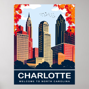 Charlotte, Stad på hösten, North Carolina, Resa Poster