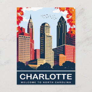 Charlotte, Stad på hösten, North Carolina, Resa Vykort
